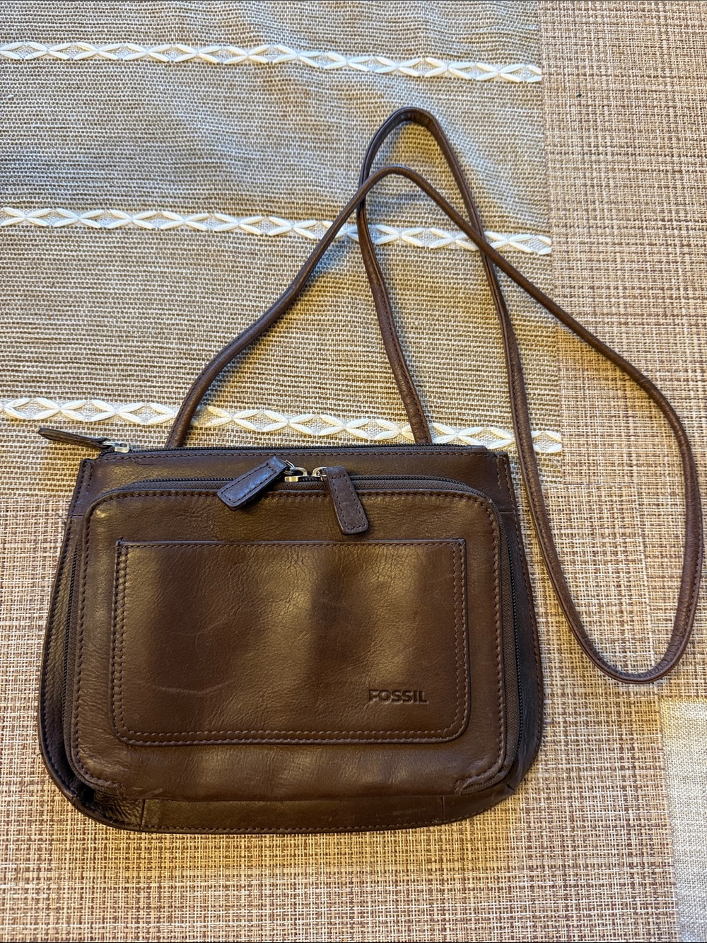 Fossil Dark Brown Leather Crossbody Bag